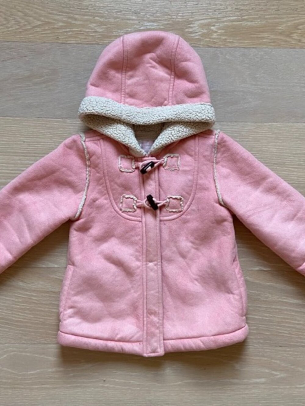 Old Navy, Pink shearling-imitation toggle coat with hood, Girl 3T